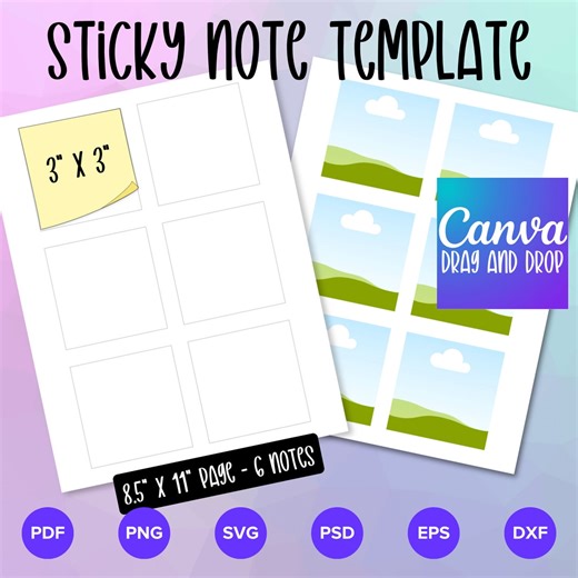 Sticky Note Printable Template: 3x3, Canva Drag & Drop (digital Download) - Etsy
