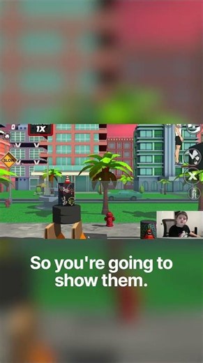 Lil gamer dude playing wacky flip, chatting with dad
