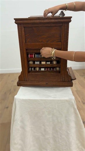 Rare 1890s General Store Spool Cabinet with Roll Top | Victorian Oak Antique
