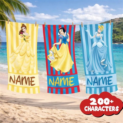 Custom Disneyland Princess Beach Towel, Disneyworld Princess Birthday Girl Towel, Summer Beach Trip, Princess Bath Towel, Girl Trip Summer