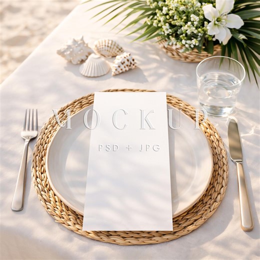 Menu Card Mockup 4x9, Beach Party Menu Mock Up, Tropical Table Dinner Template PSD - Etsy