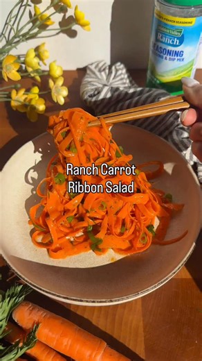 POV: You had some extra carrots leftover from Thanksgiving 🥕😋 Ingredients: - 4 large carrots, peeled into ribbons - 1 tbs olive oil - 1 tbs red wine vinegar - 1 tsp Calabrian peppers - 1/2 clove freshly grated garlic - juice of 1/2 lemon - 1 tbs fresh dill - 1/4 cup green onions, thinly sliced - a generous sprinkle of Hidden Valley Ranch seasoning | Hidden Valley Ranch