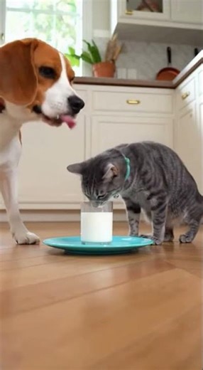 Funny Cat Pushes Dog and Makes It Slip