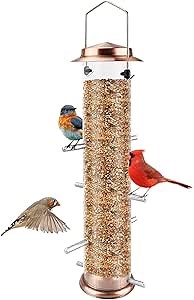 MIXXIDEA Finch Bird Feeder Hanging Metal Thistle Seed Feeder with 8 Feeding Ports Nyger Seed Feeder, Goldfinch Feeder for Outdoors Garden Copper
