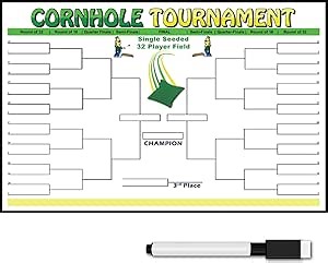 Zieglerworld Cornhole 32 Team or Player Single Elimination Seeded Reusable Tournament Bracket Chart 22 x 34 with Pen