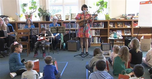 Kate Micucci reads book "The Monster and Puppet Show" in Nazareth library visit