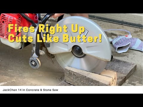 Cutting Concrete Landscaping Blocks with the JACKCHEN 14 inch Gas Powered Cut Off Saw