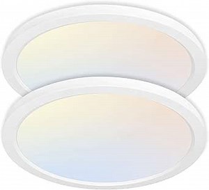 hykolity 2 Pack 12 Inch Selectable CCT LED Round Flat Panel Light, 24W 3000K/4000K/5000K, Edge-Lit Flush Mount Ceiling Light Fixture for Kitchen, Bedroom, Laundry and Closet Room，White