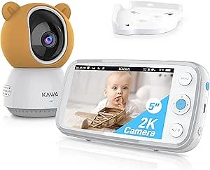 KAWA Baby Monitor, 2K QHD 5'' Video Baby Monitor with Camera and Audio, No WiFi, Night Vision, Video Recording & Playback, Split Screen, 2-Way Talk, Temp Sensor, 4000mAh, 4X Zoom, 1000ft Range S7