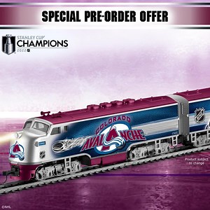 Avalanche HO-scale electric train collection shines bright with Stanley Cup 2022 car. Shop Now! https://bit.ly/3HUkRiL | The Bradford Exchange
