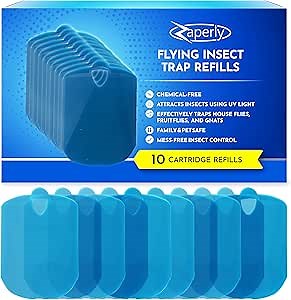 10-Pack Refill Cartridges for Fruit Fly Trap Indoors - Strong Adhesive to Capture Fruit Flies, Gnats, Houseflies, Moths, and Flying Insects