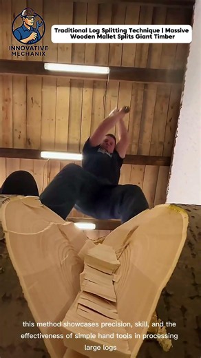 Traditional Log Splitting Technique | Massive Wooden Mallet Splits Giant Timber