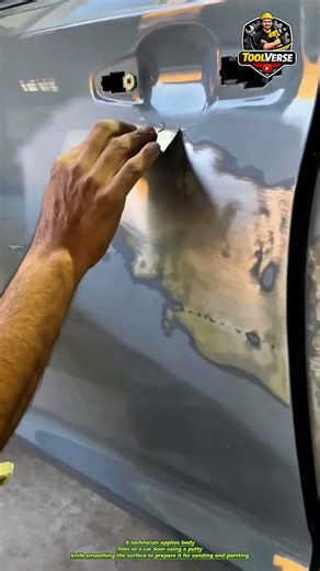 Applying Body Filler to a Car Door for a Smooth Surface Before Painting #VehicleRestoration#Workshop
