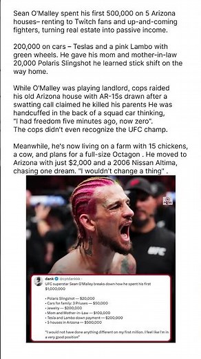 Sean O'Malley's $1M Spending