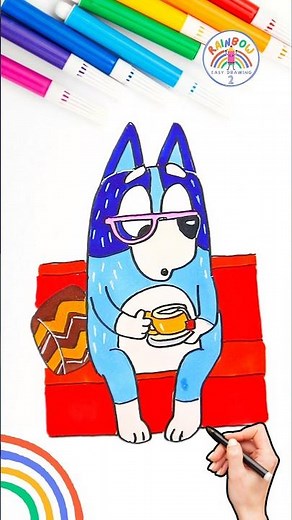 How to Draw Bluey | Bluey Nana Drawing Easy 🌈🐶 #bluey #shorts #drawing #tea #viral