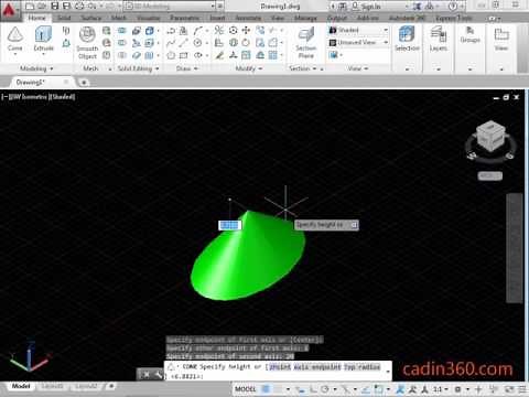 How to draw 3d elliptical cone using AutoCAD Cone command