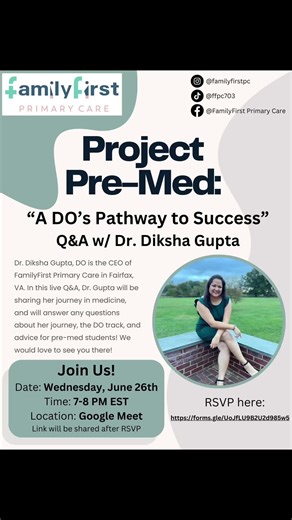 Calling all pre-meds!🚨 🩺 Ever wondered what the DO journey looks like? 👩🏽‍⚕️ Or what life is like as the CEO of my own practice? ‼️Join me tommorrow June 26th from 7-8pm for a Q&A on all things medicine and DO track related‼️ 📣Spread the word, all are welcome! ~Link in bio to RSVP!~ I will send out google meet invites tonight! Looking forward to meeting you guys! #premed #medicine #premedstudent #premedadvice #premedical