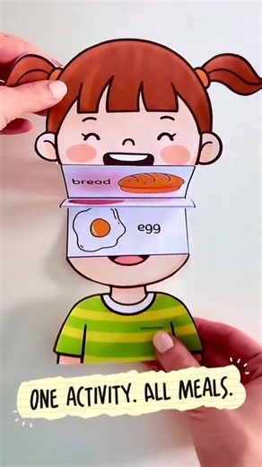 Ecem Soysal: English Teacher on Instagram: "One activity, all meals 🍽️ Kids print, color, cut, and fold to build simple English sentences about breakfast, lunch, dinner, and dessert. Hands-on, low prep, and focused on sentence building, not just food words. 💛 Link in bio 💬 Comment FOOD for the link #eslprintables #englishforkids #handsonlearning #earlyenglish #mealactivities"