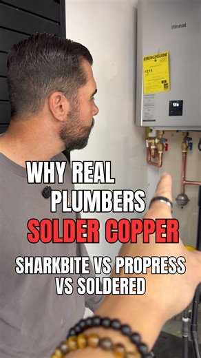 Dirty Plumber on Instagram: "the real difference: SharkBite, ProPress, vs. traditional soldered copper joints. Quick-connect fittings (SharkBite & ProPress) are fast and convenient, but they rely on O-rings and seals that can wear out over time. Soldered joints? Metal-to-metal bond that lasts decades – no rubber parts to fail. Licensed journeymen plumbers like our crew stick to soldering because it’s built to last. ‘Technicians’ often go quick-connect for speed… we go quality for longevity. Your