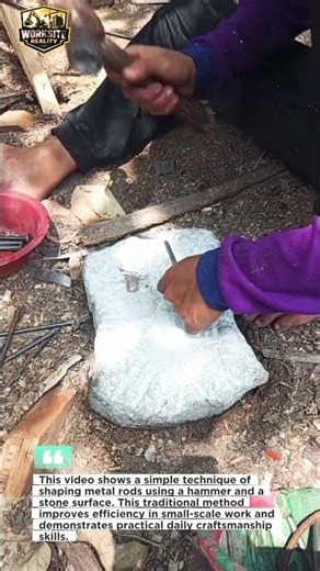 Simple Metal Rod Shaping Using Hammer on Stone | Traditional Hand Tool Technique