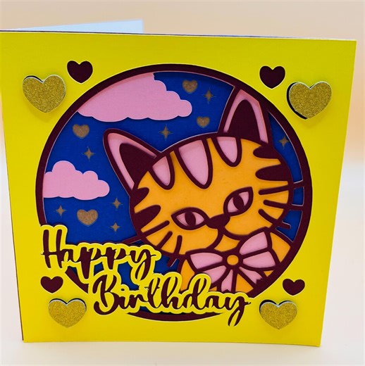 Handmade Cat Birthday Card, Layered Yellow Greeting - Etsy