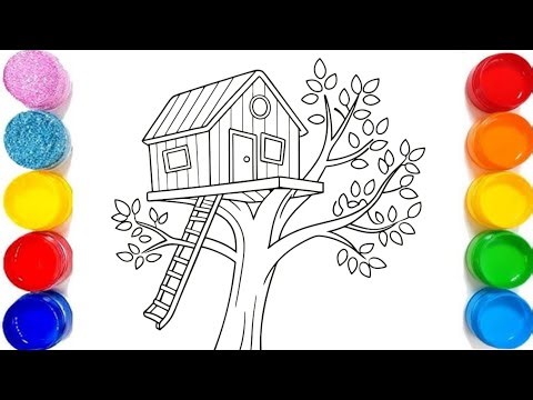 How To Draw A Treehouse Drawing | Treehouse Drawing For Kids,Toddlers | Easy Treehouse Step By Step