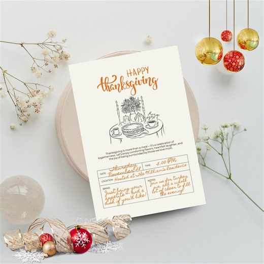 Happy Thanksgiving Dinner Invitation | Hand Drawn Editable Template | Rustic Thanksgiving Invite L Digital Download - Etsy