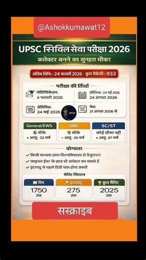 UPSC 2026 Official Notification Out,exam date,syllabus,#upsc#upscexam #examnews#omr#Reet#SSC#gk#लश्य