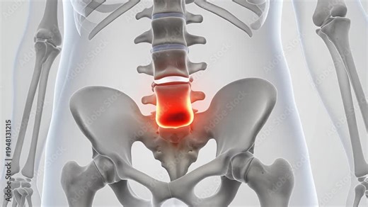 Herniated disk causes pain and pressure in spine and legs in human body animation
