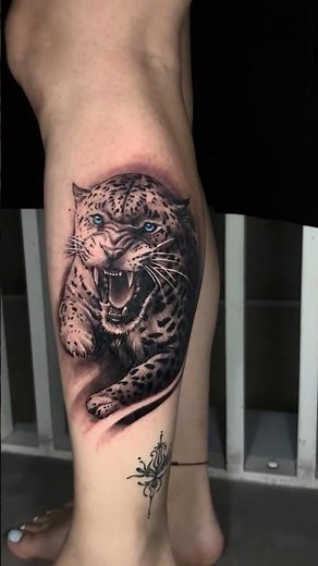 🐆 Realistic Leopard Calf Tattoo | Black & Grey Animal Realism 🐆
