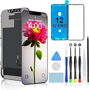 Brinonac for iPhone 12/12 Pro Screen Replacement Kit, 6.1" Full HD Retina LCD Display COF Touch Screen Digitizer Assembly Set with Repair Tools, Waterproof Adhesive, Tempered Glass