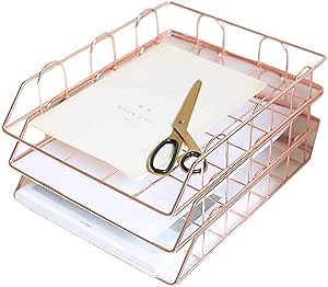 Baffect A4 Binder 3 Tier Letter Binder Layered Office Storage Office Document Binder Paper Letter Organizer A4 Metal Binder A4 Home Office (Rose Gold)