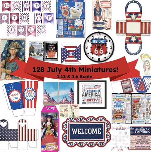 128 Patriotic Dollhouse Miniatures – 4th of July Printable PDF (1:12 Scale) - Etsy