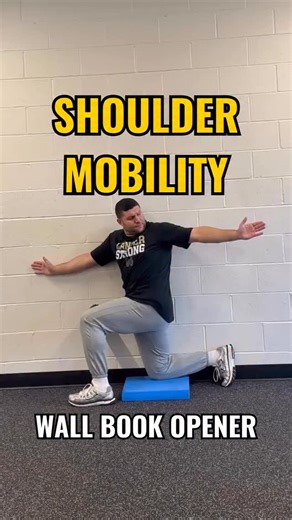 Dr. Matthew Ibrahim, PhD, CSCS, LMT on Instagram: "⚡️Wall Contralateral Half Kneel Book Opener w/ Knee Block Quick and easy warm-up exercise to open up your thoracic spine (mid-back) and shoulders. Set up with your inside knee down against a wall and your outside foot flat on the floor. This is key to help lock out your hips and low back from motion. We don’t want them moving here at all. Place a small foam roller or yoga block in between your outside knee and the wall - and - press your knee in