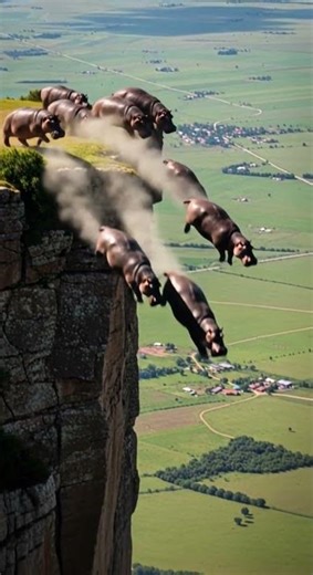 Massive Hippos Leap from Above into the Wild River Splash #Wildlife #Nature #Animals