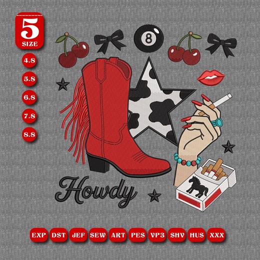 Cowgirl Western Embroidery Design, Howdy Cowboy Boots, Country Rebel Style, Retro Rodeo Patch, Valentine Westen ,valentine Cowgirl Gift - Etsy