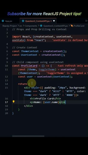 Implement Context API to manage theme and user data #interviewquestions #technicalanalysis#developer