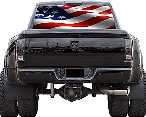 GRAPHIX EXPRESS Truck Back Window Graphics (P121 American Flag) Universal Rear Window Vinyl Wrap - Full Window Decals