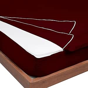 Zip On Fitted Sheet Queen - Designed for Mattresses Up to 8" Inch Deep Pockets Queen Zipper Fitted Sheet (Base + 2 Zip Sheets) -Soft & Luxury 600 TC 100% Cotton- Burgundy Color