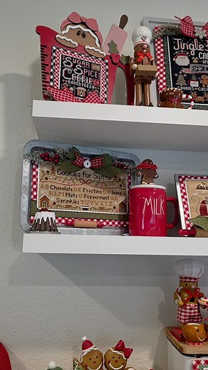 4.5K views · 179 reactions | This is what one of your kitchen displays looks like when you decide to go on a gingerbread kick a couple of years ago. 臘‍♀️ My husband actually told me it looks like a store display -- but his tone didn't feel complimentary.  #gingerbread #Christmas #Christmas decorations #crosssstitchersofinstagram #crosssstitch | Starry Nights Studio | Facebook