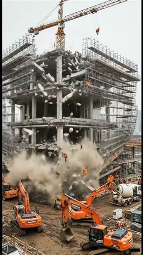 The Demolition Process of a HighRise Building Excavator Action That Will Make Your Hair Stand on End