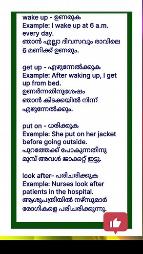 20K views · 154 reactions | Learn common phrasal verbs with Malayalam meaning and examples. #EnglishLearning #PhrasalVerbs #MalayalamEnglish #SpokenEnglish #LearnEnglish #DailyEnglish | Day To Day English | Facebook