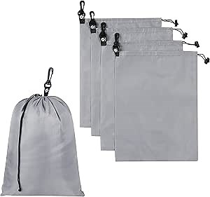PALTERWEAR Drawstring Bag - Cinch and Ditty Pouch with Clip for Travel, Wardrobe, Outdoors - Set of 5 (Gray, 12 x 16 inch), SL438