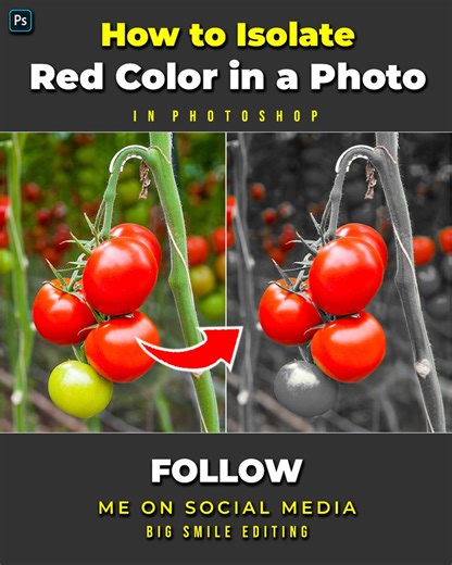 Quick and simple method to isolate red color in adobe photoshop #Photoshop #Photoshoptutorial #BigSmileEditing | Big Smile Editing