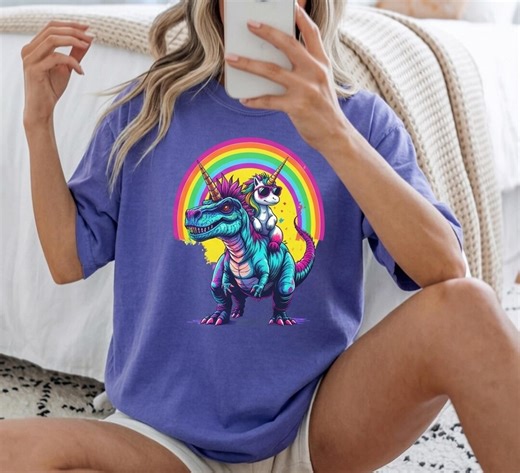 Retro Punk Unicorn Riding T-rex Shirt, 80s 90s Graphic Tee, Dinosaur Apparel - Etsy