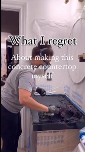 It's been a year since I DIYed my guest bathroom vanity with this DIY concrete countertop and I have no regrets!! Let me know if the comments of you want me to put together detailed blog post and video with all the instructions. #diyconcretecountertop #concretecountertops | Home With The Daniels