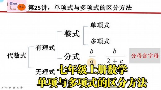 七年级数学上25，单项式与多项式的区分方法