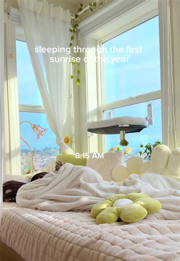 winter mornings ✨🌱🌥️ happy new year!! #windownook #sunrise #cozy #apartment #sleeping