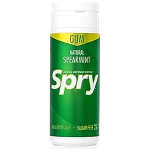 Spry Fresh Natural Xylitol Chewing Gum Dental Defense System - Aspartame-Free, Sugar-Free, Non-GMO, Gluten-Free (Spearmint, 27 Count - Pack of 1)
