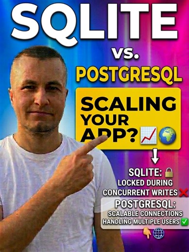 SQLite vs. PostgreSQL ​Is your database holding you back? 📉 SQLite vs. PostgreSQL 🚀 Starting a new Python project with SQLite is easy, but what happens when your app goes viral? 📈 ​SQLite locks the entire database during writes, causing massive bottlenecks. PostgreSQL handles multiple users smoothly with advanced, scalable connections. 🌍 Time to upgrade your backend! ​Which database do you use for your production apps? 👇 #python #database #postgresql #sqlite #backend